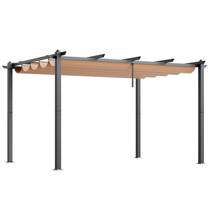 Outdoor Retractable Pergola with Sun Shade Canopy Aluminum, 20.3cm H x 149.9cm W x 48.3cm D, Blue