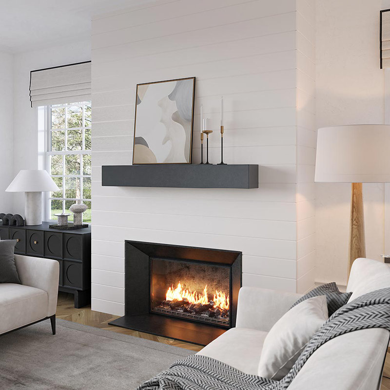 Gray Concrete 72" Fireplace Mantel Shelf with Wood Grain Texture