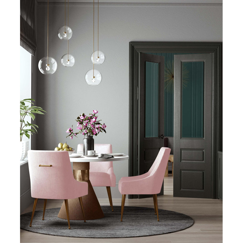 19'' H Velvet Upholstered Side Chair, Blush Velvet, Gold