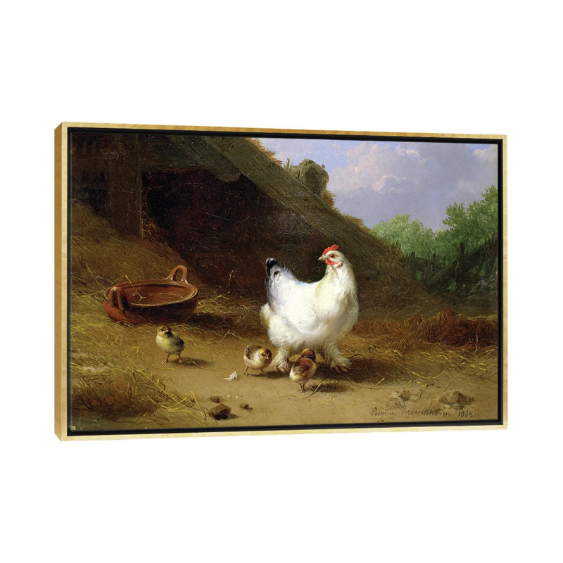 «A Hen with Her Chicks» par Theo van Rysselberghe - impression d'art graphique, Aucun mat, H 26 po x l 40 po x 1,5 po