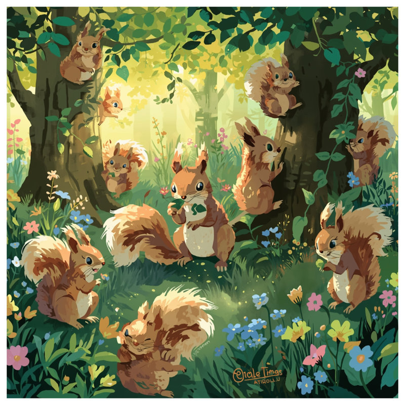 Coussins décoratifs à double face Squirrels In Forest, 14 X 14 pouces