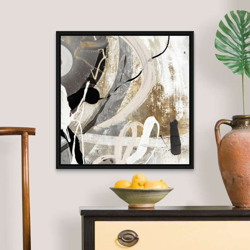 Tangled III - peinture sur toile, Toile avec cadre flottant, H 25,25 po x l 25,25 po, Noir