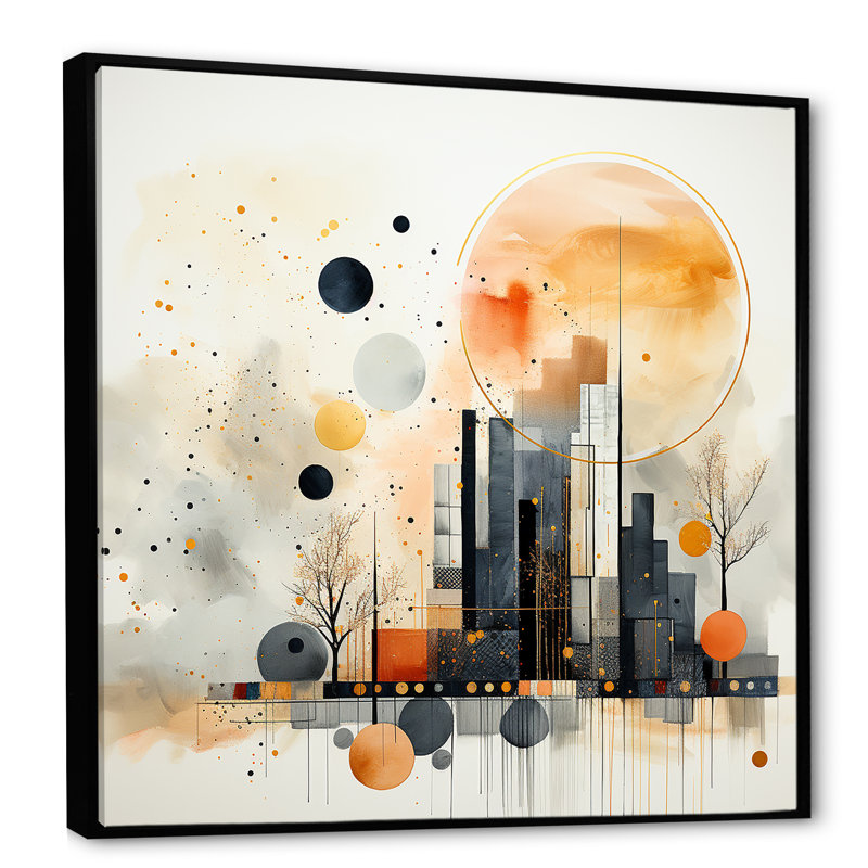 Paysage moderne noir et jaune forêt III - Art abstrait paysage mural, Cadre flottant noir, H 30 po x l 30 po x P 1,5 po