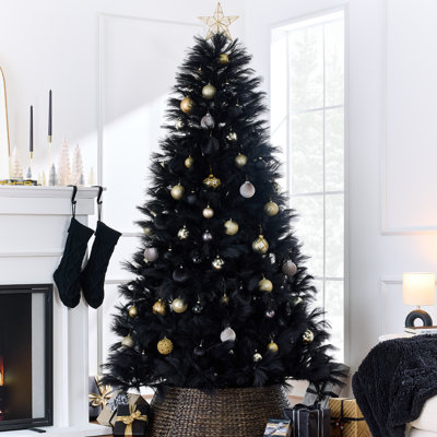   Premium Artificial Black Pampas Christmas Tree Holiday Decor W/ Foldable Metal Base