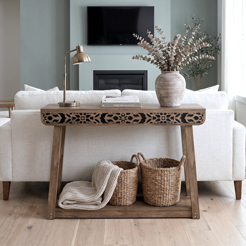 Lukasik 43.3" Traditional Console Table With Curved Edge Top, Knotty Oak