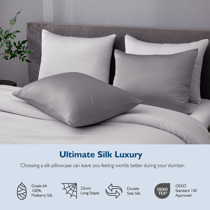 Silk Luxe Pillowcases (set of two), Twin Pillowcase, Gray