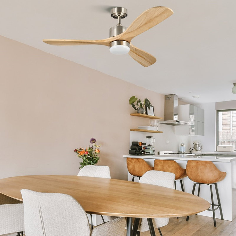 Calisse 52" Modern Farmhouse Ceiling Fan with Dimmable LED Light and Remote, Chrome/Natural