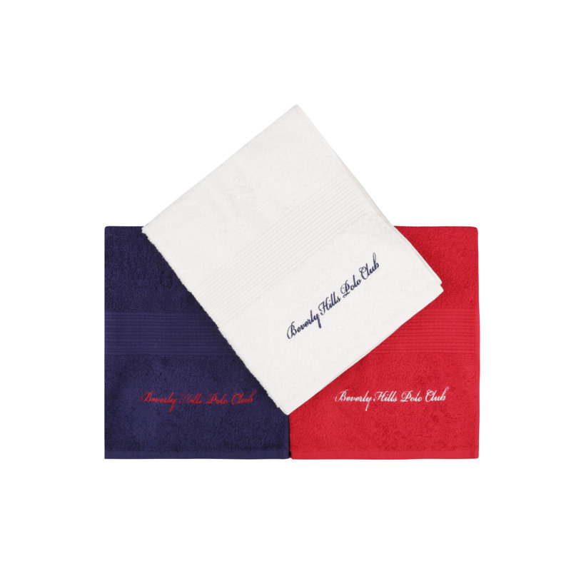 Ensemble de serviettes 3 pièces 100% coton, Rouge / blanc / bleu foncé