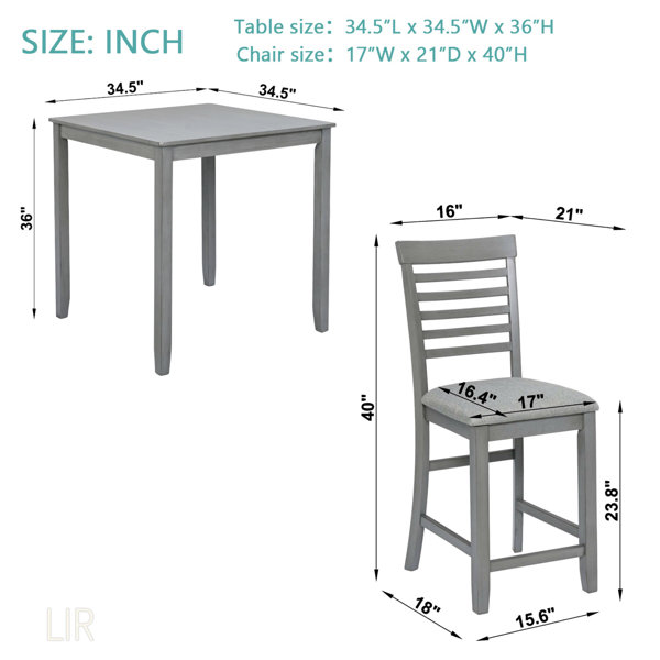 Latitude Run® 5 Piece Counter Height Dining Table Set, Wooden Square ...