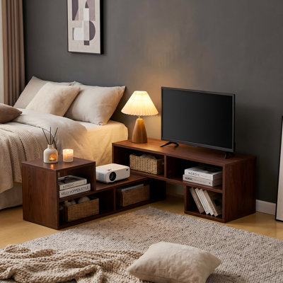 Meuble télé polyvalent modulaire en noyer avec rangement ouvert réglable - Meuble audio-vidéo minimaliste moderne pour le salon et la chambre à coucher