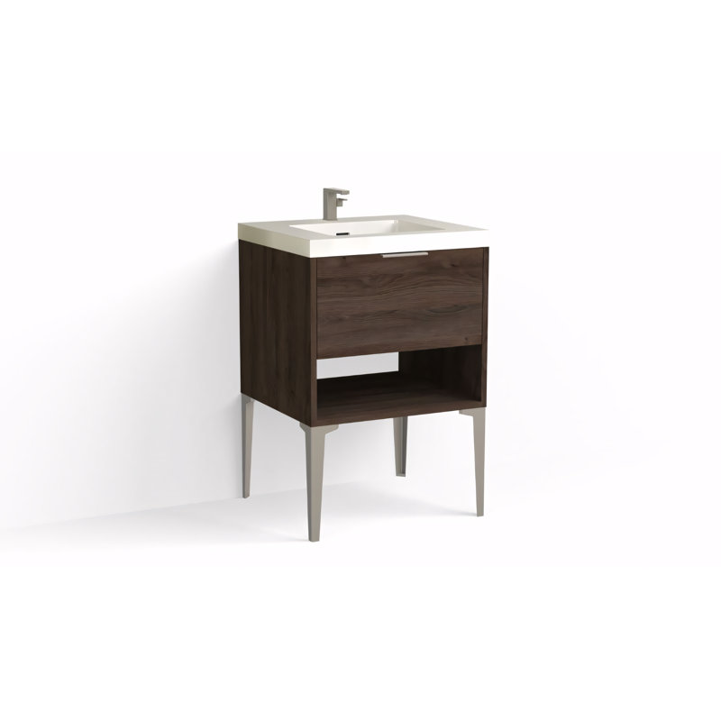 Modo 24" W Freestanding Single Bathroom Vanity with Dean Leg, White Acrylic, Matte Black, Glossy White/Single