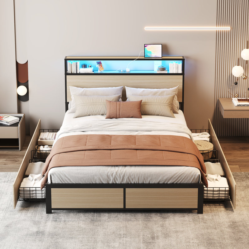 Eyve Metal Bed, Queen, Beige