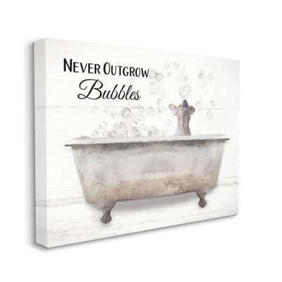 Happiness Is A Bubble Bath Dog In Tub Word Design Oversized Stretched Canvas Wall Art by Lori Deiter