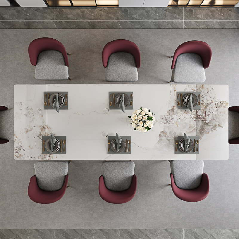 Ensemble de table de salle à manger 9 pièces avec table de salle à manger extensible en pierre frittée de 63 à 94,5 po avec 8 chaises rembourrées en cuir Fuax