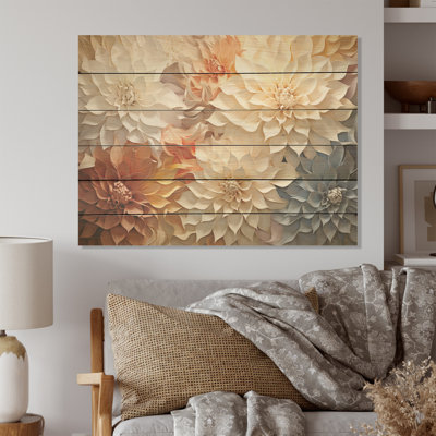 Bouquet de fleurs de dahlia - art mural en bois de dahlia sur bois de pin naturel