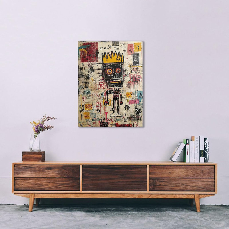 Contemporary Street Art Canvas Wall Art, Urban Graffiti Crown Figure Print, Abstract Modern Gallery Wrapped Artwork For Home Decor (16''X24'')