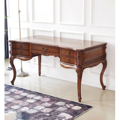 Bureau American Vintage en bois massif rustique, finition vieillie