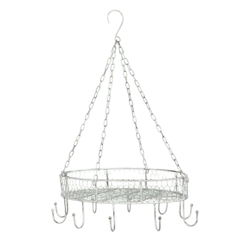 Metal Hanging Pot Rack, Antique White