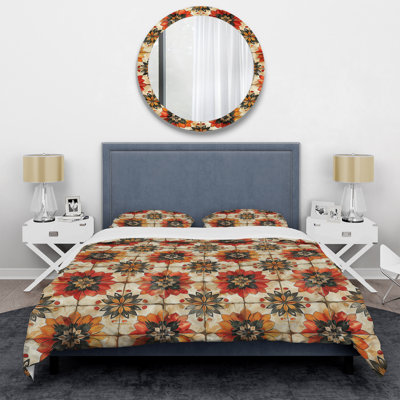Ensemble de housse de couette Red Orange Floral Tiles II - Tiles