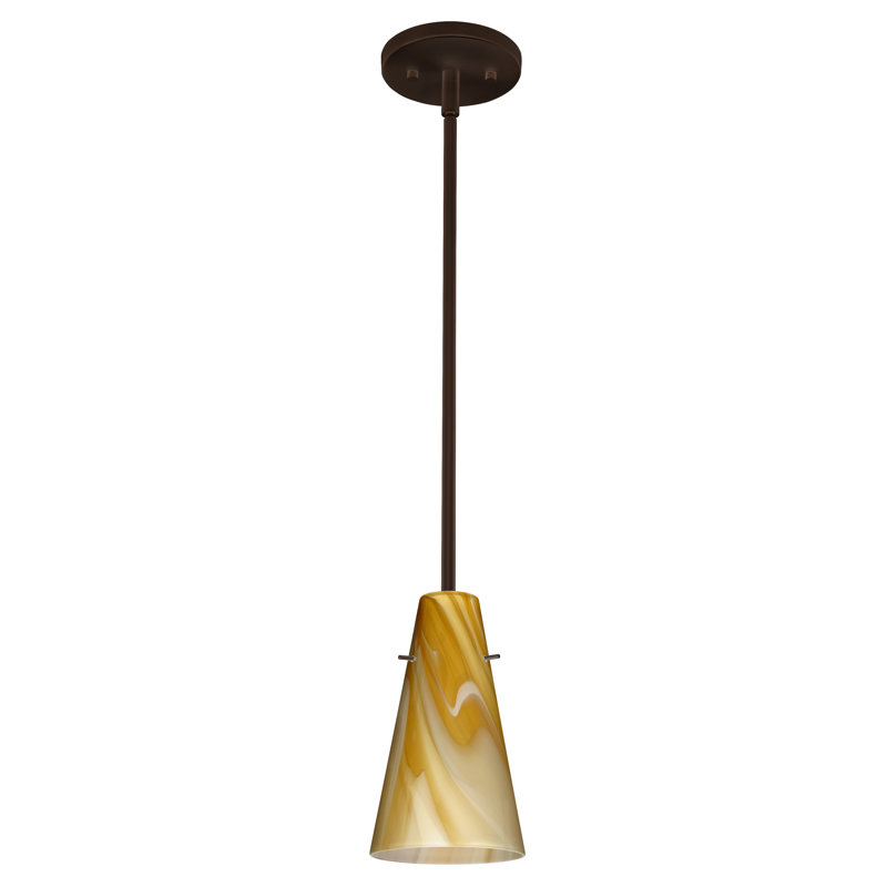 Luminaire suspendu 1 lumière à cône simple Canyon Creek, Ambre mat, Bronze, DEL