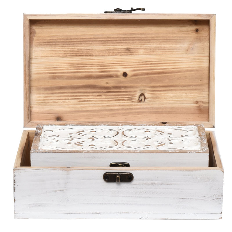 Boîtes décoratives avec couvercle à charnières, ensemble de 2, Blanc