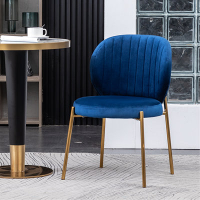Chaises de salle à manger contemporaines, de 2 en velours bleu - Base en métal et chaise de niveau confort (2 chaises), rembourrage de dossier en mousse dense
