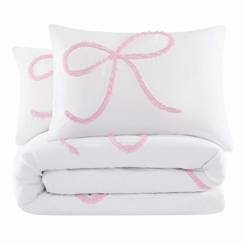 Truly Soft Textured Bow Comforter Set, Queen Comforter + 2 Standard Shams, Pink Geometric