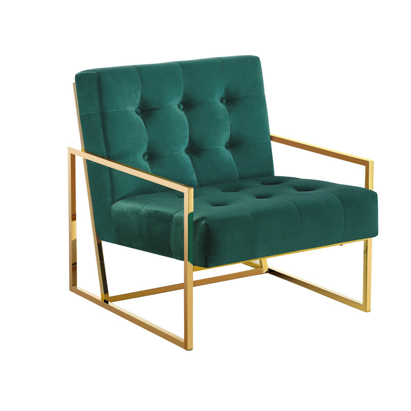 Mcfarlin Square Frame Velvet Accent Chair , Pink/Gold Velvet , Gold