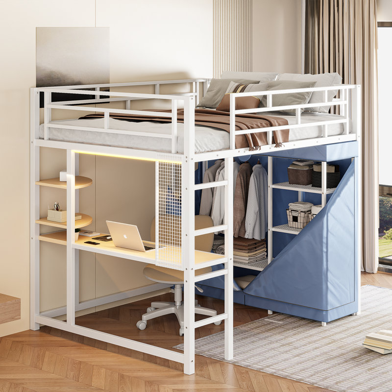 Lit mezzanine simple avec rangement pour bureau et garde-robe, Lit simple, Noir