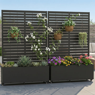 Ensemble de boîtes à fleurs en métal avec treillis H 73 po x l 47 po x P 12 po