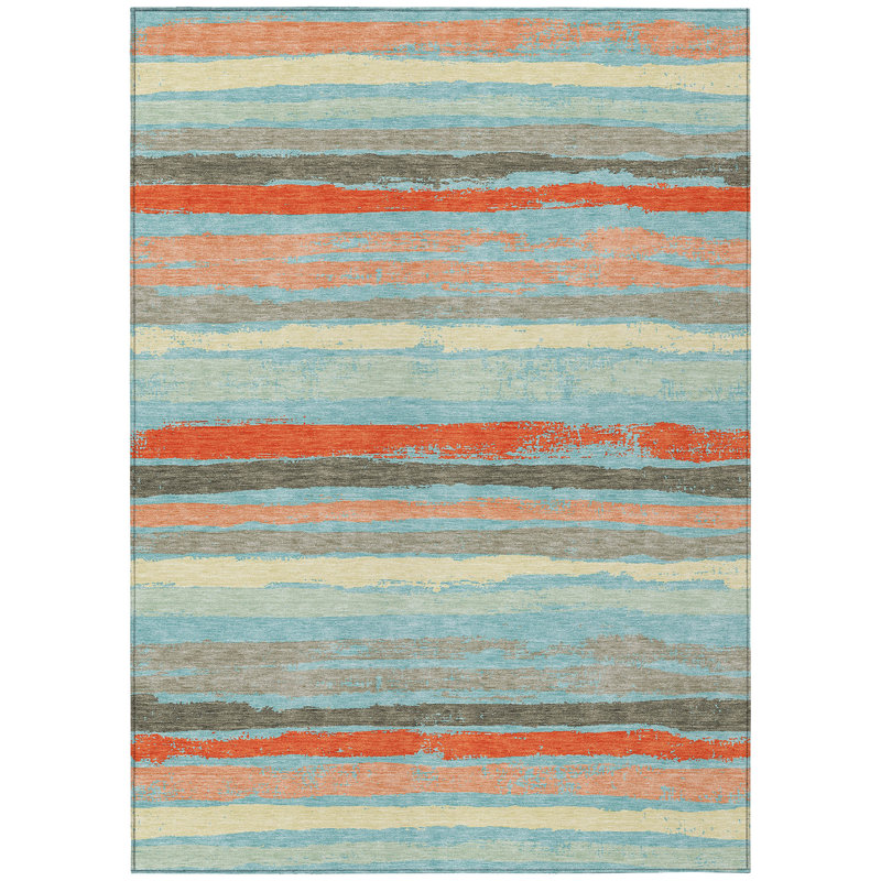 Sylira Blue Washable Indoor-Outdoor Rug - , 5' x 7'6"