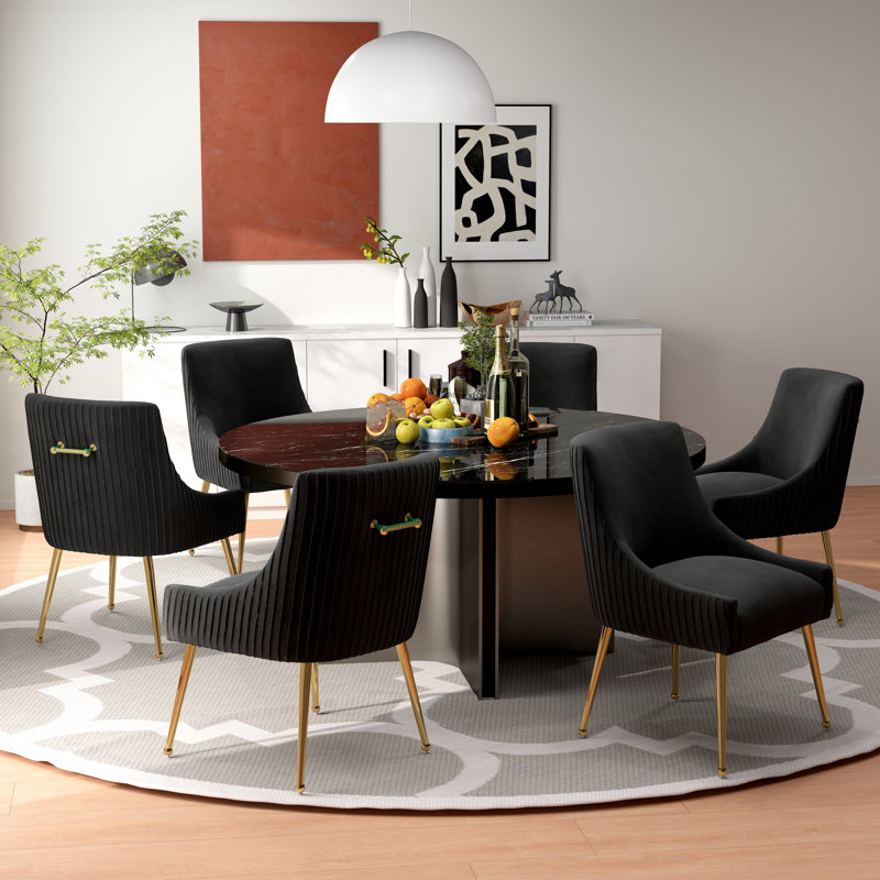 Baudel Tufted Velvet Side Chair with Metal Legs (Set of 6), Black