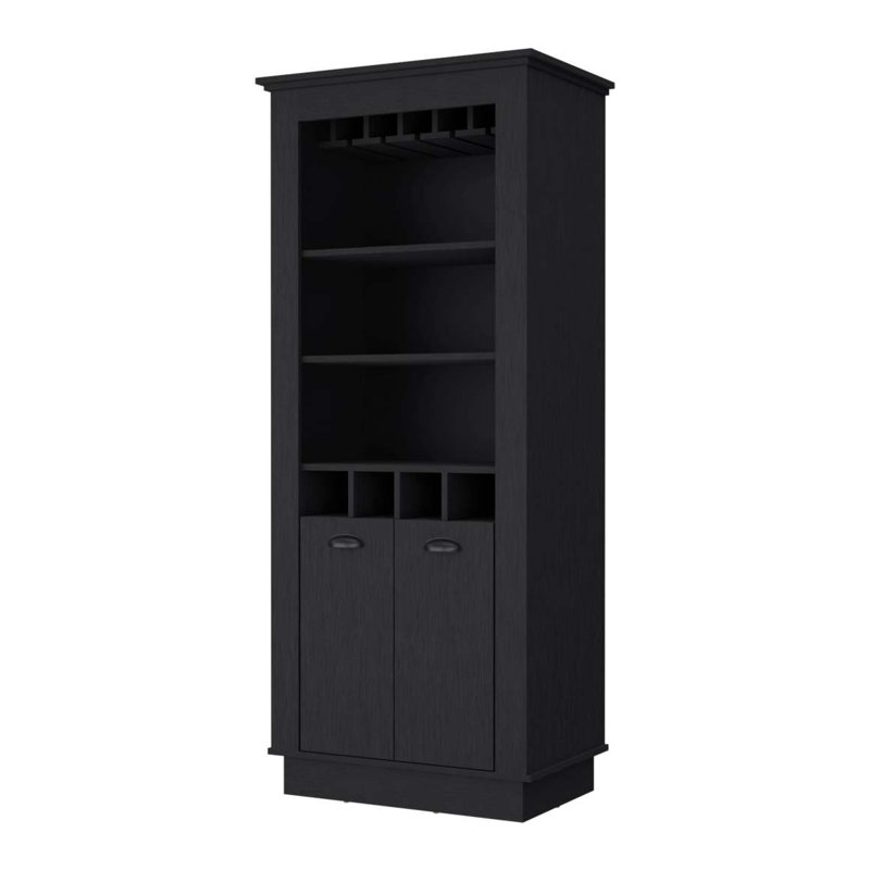 Tyler 4-Built In Wine Rack Bar Cabinet, Black