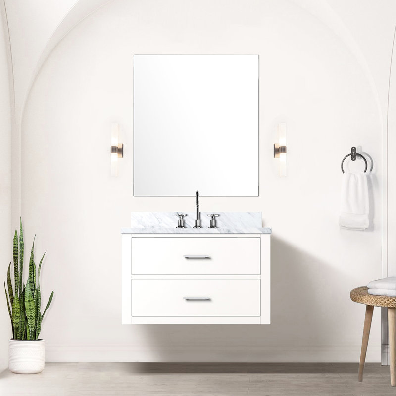 Meuble-lavabo blanc 30 po X P 22 po, comptoir en marbre, robinet, miroir simple 28 po 30 po x 22 po, marbre