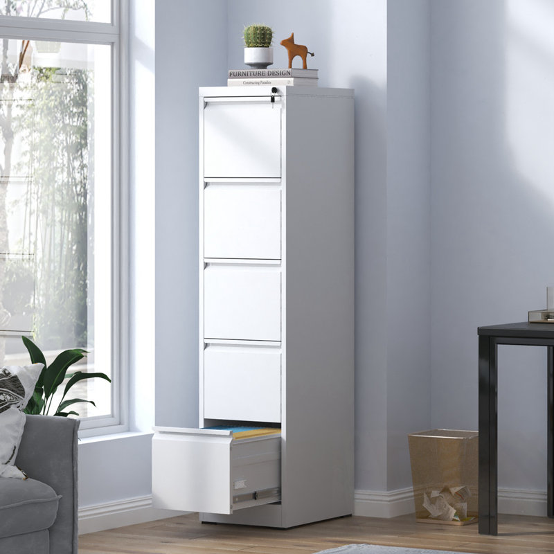Classeur vertical en métal avec serrure et 5 tiroirs, Blanc