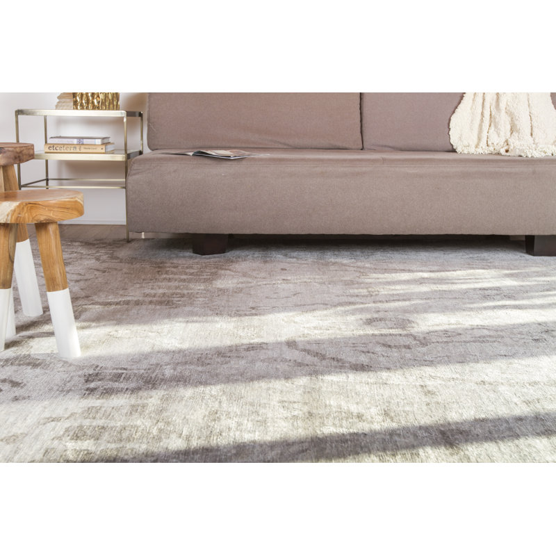 Antique'd Silk Damask Area Rug in Taupe, Rectangle 12' x 15'