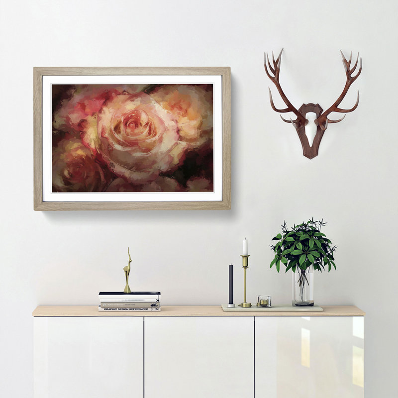 Pink Tipped Roses - Framed Print, Oak, 40cm H x 60cm W x 2cm D