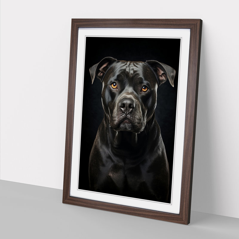 Staffordshire Bull Terrier Tachisme - Single Picture Frame Print on Wood, Walnut, 64cm H x 46cm W x 2cm D