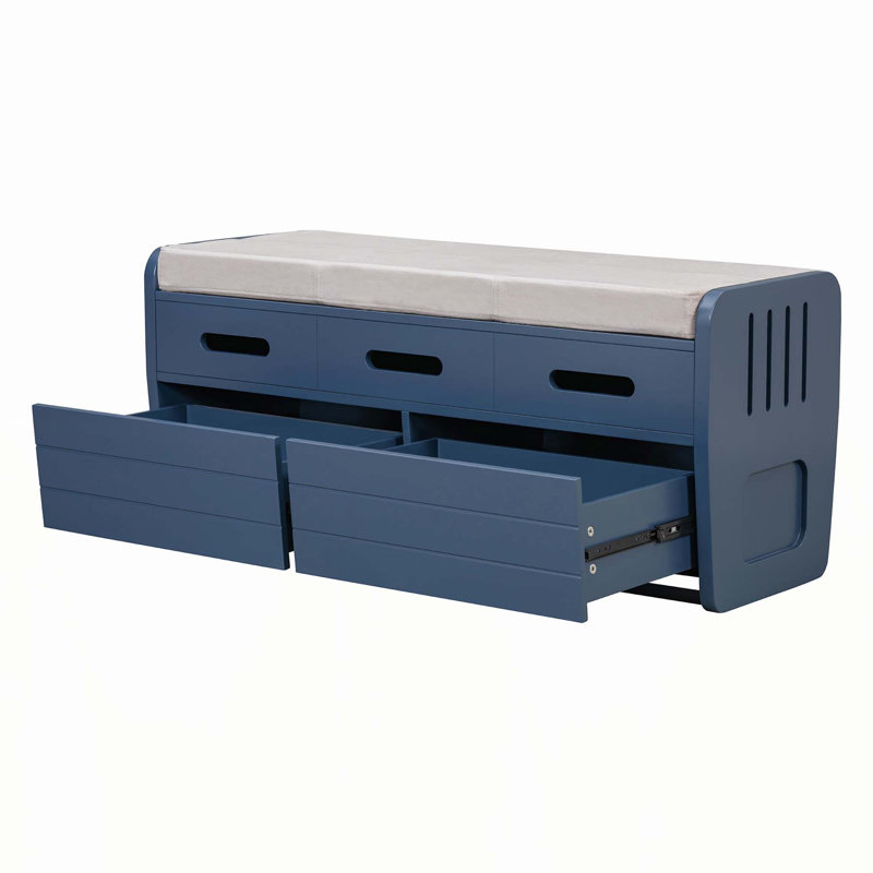 Rustic Storage Bench with Hidden Compartments and Versatile Use for Home, Navy