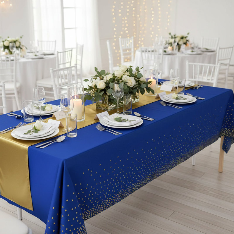 Disposable Party Tablecloth Set With Silk Table Flag Waterproof, Fade-Resistant, Elegant Decoration For Weddings, Birthdays & Events Rectangular Table Cover