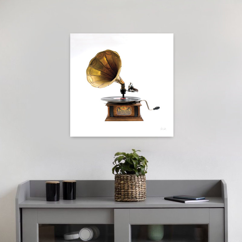 Gramaphone rétro avec art brun doré, H 18 po x l 18 po