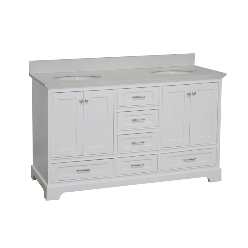 Ensemble de meuble-lavabo double 60 po Larosa, Blanc, Quartz