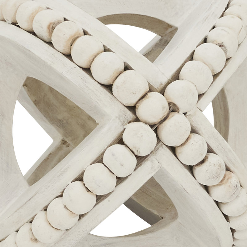 Orbe perlé texturé en bois, H 5 po x l 5 po x P 5 po, Blanc
