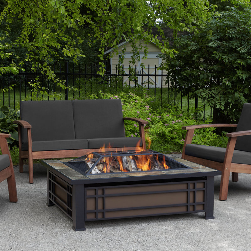 Hamilton Rectangle Brown Wood Burning Fire Pit with Slate Top