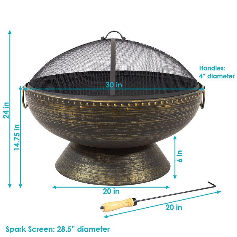 30" Black and Bronze Steel Wood-Burning Fire Pit with Screen and Poker