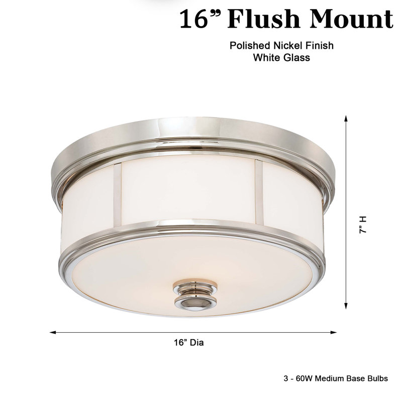 Wilcher Glass Flush Mount, 7" H x 16" W x 16" D, Polished Nickel
