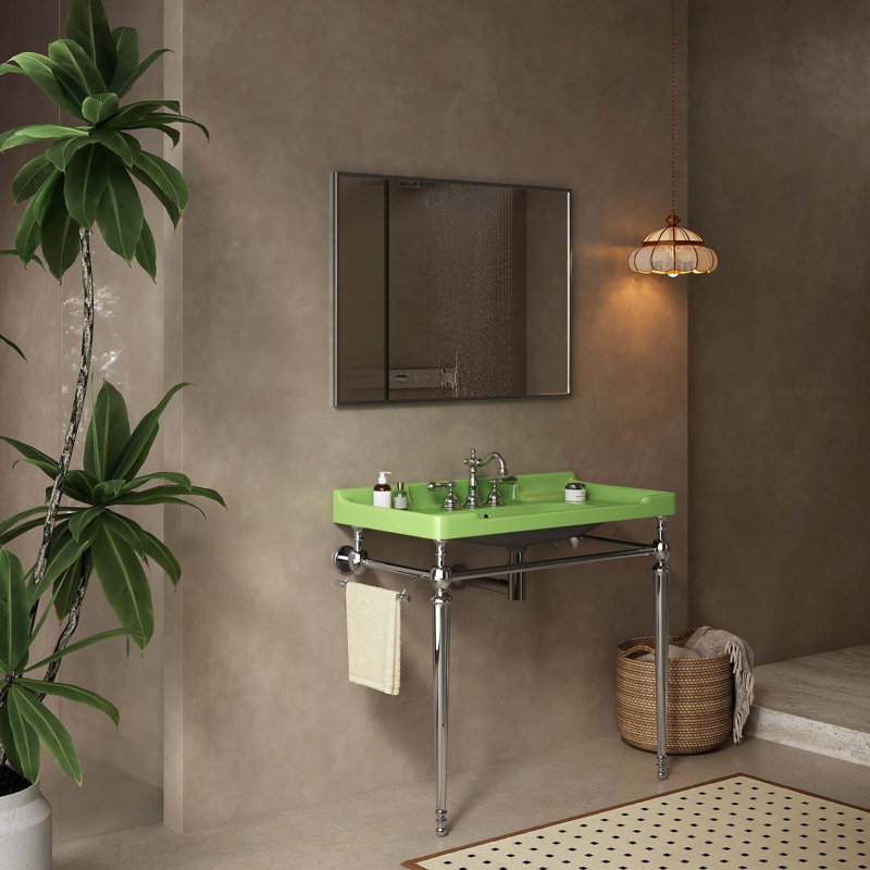 Wall-Mounted Bathroom Console Sink with Pre-drilled Faucet Holes, Freestanding Support Legs and Towel Bar, Ideal for Bathroom Renovation and Space Optimization.