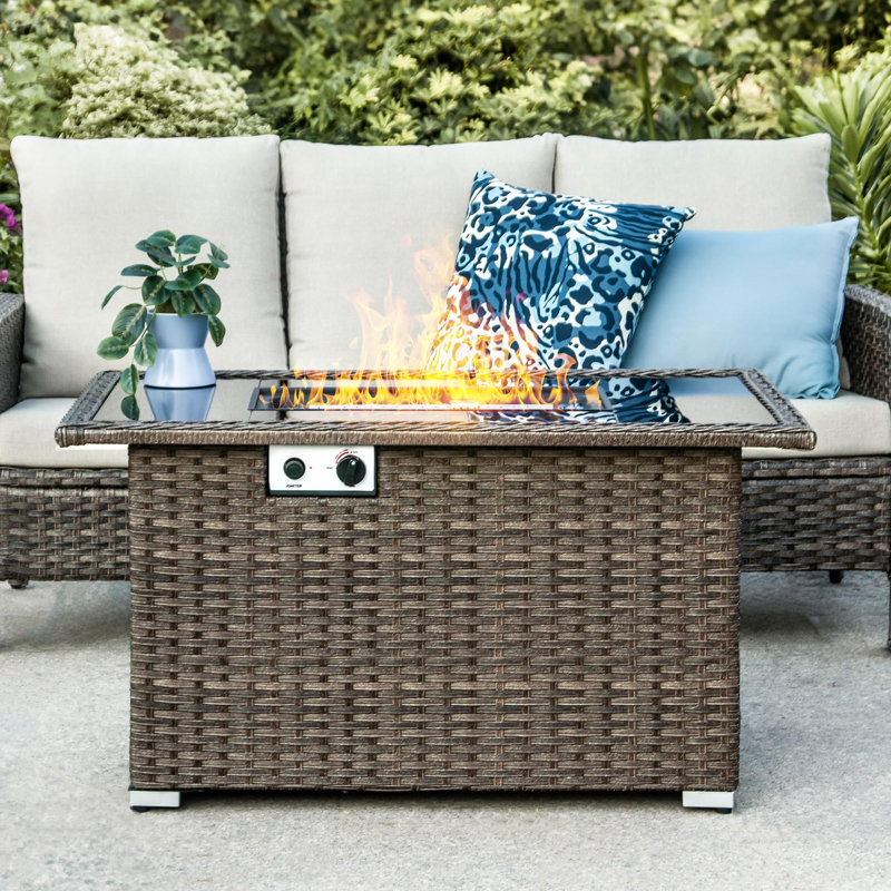 Rectangle Propane Smokeless Fire Pit Table with Hidden Fuel Tank, Greyish Brown