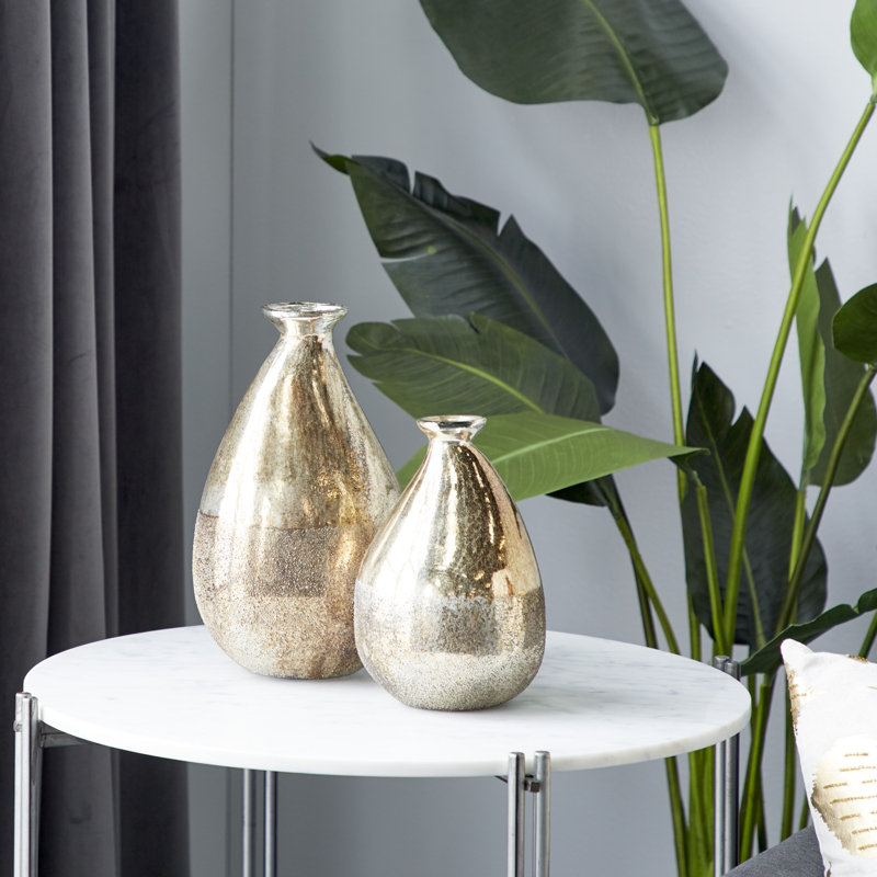 2 Piece Mateer 12.25" Glass Table Vase Set, Brown