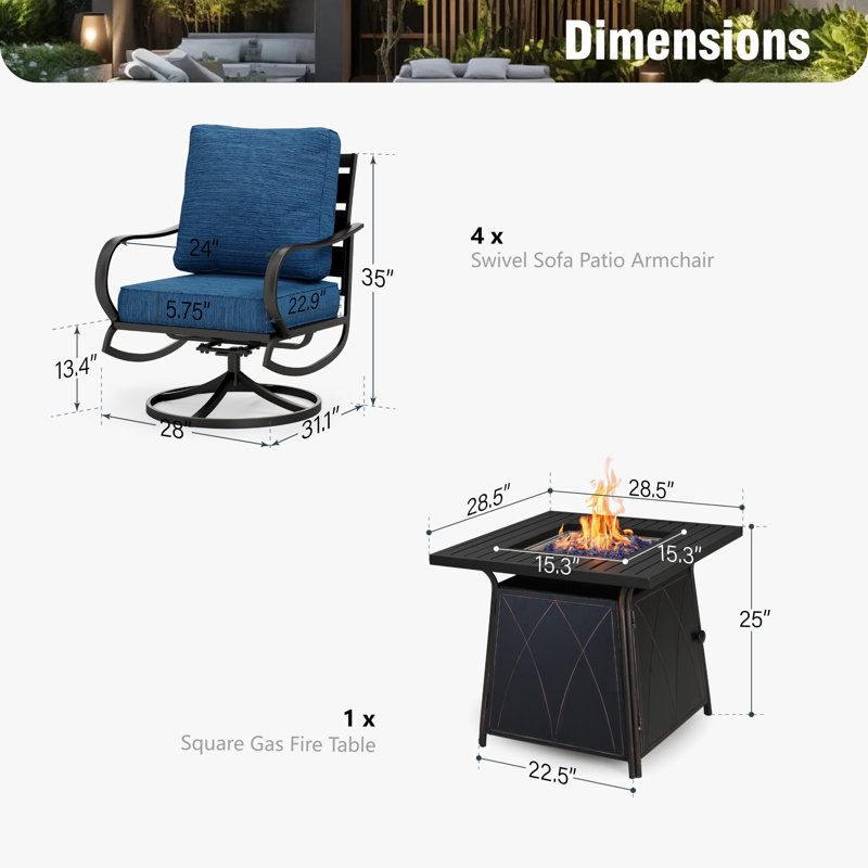 Tapasi Outdoor Patio Conversation Furniture Set, Peacock Blue, Swivel Chair